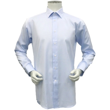 国内縫製 形態安定 セミワイドカラー 綿100% 長袖ワイシャツ M-裄丈80cm