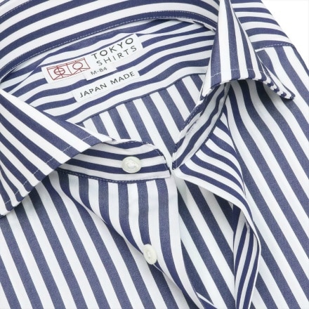 国内縫製 プレミアム ホリゾンタル 長袖 形態安定 ワイシャツ 綿100% ネイビー S-裄丈80cm