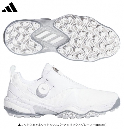 アディダス コードカオス 25 ボア NKZ93 スパイクレス ゴルフシューズ フットウェアホワイト×シルバーメタリック×グレーツー(ID8605) 26.5cm