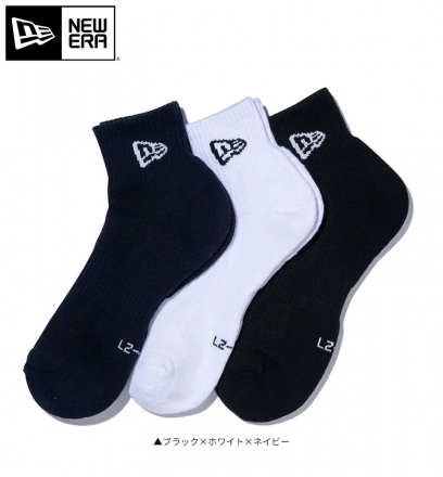 ニューエラ アンクル 3ペア ソックス 14518188 靴下 ブラック×ホワイト×ネイビー 27-29cm
