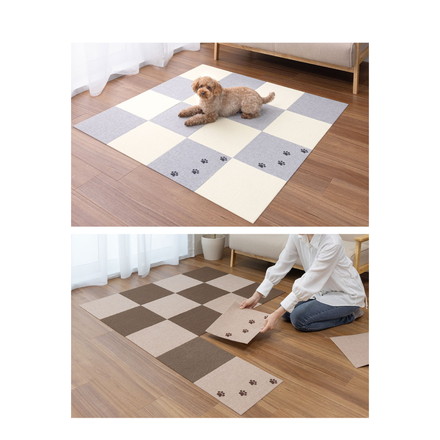 SankoPet 日本製 ペット用 マット タイルマット 肉球柄 30×30cm 2枚入 撥水 滑り止め 洗濯可 サンコーペット ベージュ