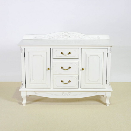 キャビネット 幅110cm マホガ二ー材 完成品 ホワイト 高級感 エレガント ホワイト ミニチェスト ローチェスト