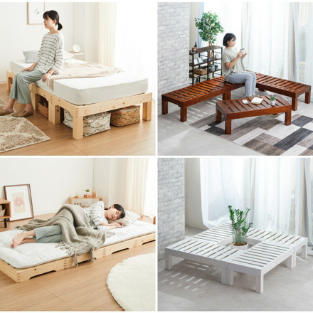 天然木 分割式ベッド シングル パイン材使用 並べて使用・重ねて収納 ナチュラル