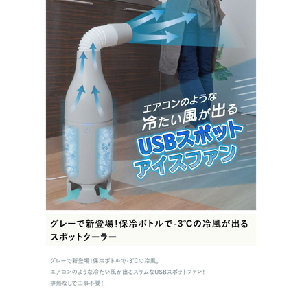 スポットクーラー 扇風機 スリム 小型 冷風扇 工事不要 クーラーファン 冷たい風が出る USBスポットアイスファン 暑さ対策 キッチン トイレ 脱衣所 サンコー SCLM25SGY