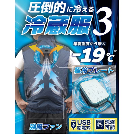 モバイルバッテリーセット 冷却ベスト ペルチェ式 冷蔵服 空調作業服 洗濯可能 10000mAhバッテリー 軽量 作業服 フリーサイズ M X XL サイズ ネイビー THANKO サンコー TKCV24FNV
