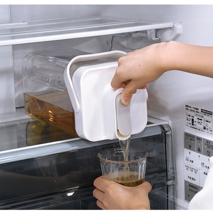 麦茶ポット お茶ポット 横置き 3.5L 大容量 冷水筒 ピッチャー そのまま注げる 冷蔵庫 収まる 収納 スリム 冷水ポット ハンドル付き ロック 漏れ防止 ミニウォーターサーバー