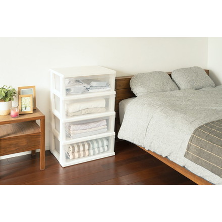 天馬 ストッカーワイド組立式 4段 ホワイト 衣類収納 収納ケース チェスト クローゼット収納 押し入れ収納