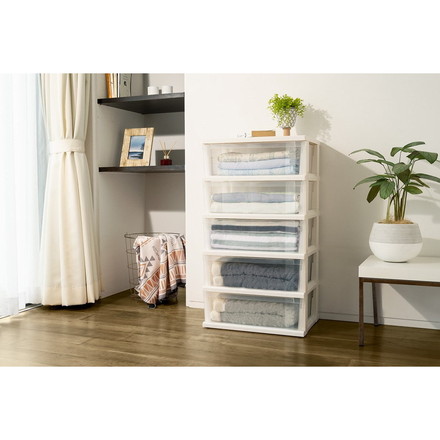 天馬 ストッカーワイド組立式 5段 ホワイト 衣類収納 収納ケース チェスト クローゼット収納 押し入れ収納