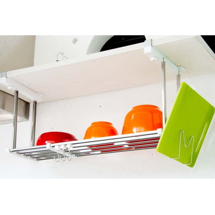 伸縮吊戸下はさみ棚 1段 幅55~95cm フック・まな板スタンド付き 田窪工業所 TAKUBO HM1-90LK