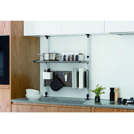 日本製 木目調スチール キッチン突っ張りラック 2段 幅55.6cm つっぱりラック 突っ張り棚 キッチン収納