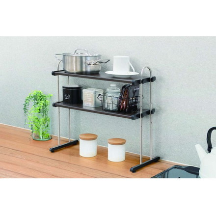 日本製 木目調スチール キッチンラック 2段 幅43.8cm 置き棚 ラック キッチン収納 キッチンラック