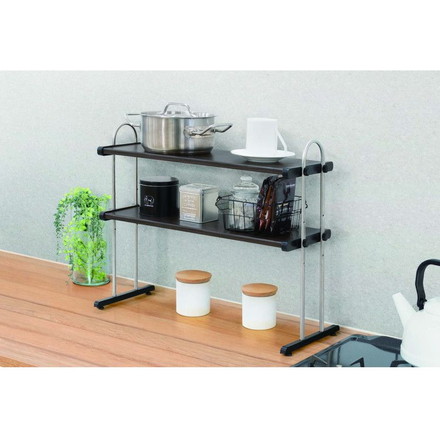 日本製 木目調スチール キッチンラック 2段 幅58.8cm 置き棚 ラック キッチン収納 キッチンラック