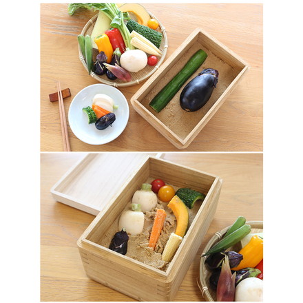 kirisai 日本製 桐の冷蔵ぬか漬け鉢 1kg ぬか漬け容器 水抜き不要 冷蔵庫OK 調湿 桐 木製 桐製 長方形 スリム 水洗いOK お手入れ簡単 保存容器 ぬか漬けポット 漬物 保存 調活 おしゃれ OST-1
