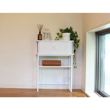 天然木ジャバラ扉のコンソールテーブル ホワイト 天然木 コンソールテーブル 玄関 廊下