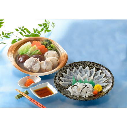 「関とら本店」 とらふく刺身&とらふくちり鍋セット とらふぐ個食鍋300g、とらふぐ刺身15g、とらふぐ皮20g、ふくポン酢10g×2、もみじおろし10g×2