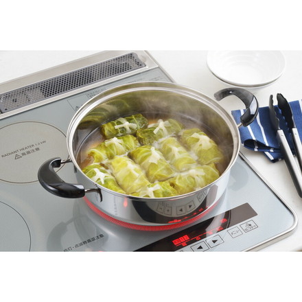 ヨシカワ 日本製 クック・ルック2 浅型両手鍋24cm 3.5L SJ2186 ステンレス3層鋼 ガス火 IH 対応 燕三条 Yoshikawa