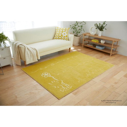 PEANUTS ラグ 130×185cm ターフラグ スヌーピー SNOOPY ピーナッツ 防ダニ 床暖房 ホットカーペット対応