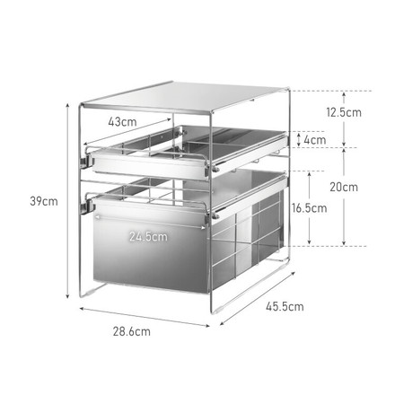 日本製 燕三条 シンク下 スムーズ引き出しラック 2段 幅28.6cm 頑丈 シンク下収納バスケット ステンレス製