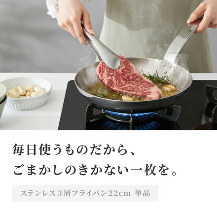 日本製 燕三条 ステンレス3層フライパン 22cm IH対応 ガス火OK アルミクラッド 三層鋼 フライパン フッ素不使用 SUS304 ステンレス製 フライパン シモリュウ プロシード ギフト