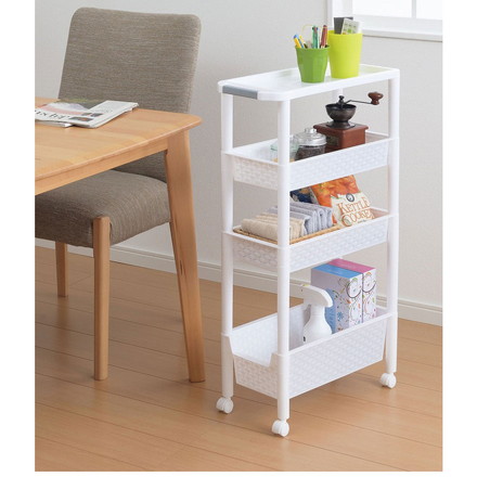 幅21cm 隙間収納 スリムワゴンラック4段 キッチン 倉庫 ランドリー 洗面 洗面所 すき間 収納 移動