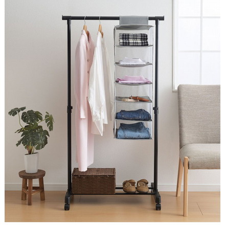 シンプルハンガーラック 吊下げラック付 キャスター付き 吊り下げラック付き 洋服掛け 室内 物置 収納 整理棚