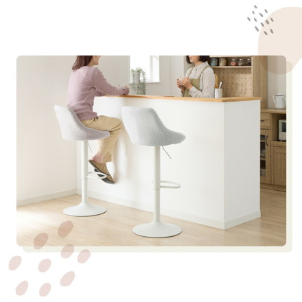 カウンターチェア 背もたれ付き 1脚 2脚 昇降 昇降式 360°回転 ファブリック カフェ カウンター バーチェア チェアー ミルクティベージュ 1脚