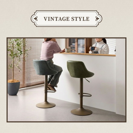 カウンターチェア 背もたれ付き 1脚 2脚 昇降 昇降式 360°回転 カフェ カウンター ヴィンテージ バーチェア チェアー ベージュ 1脚