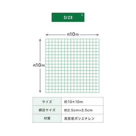 バックネット 10×10m 網目2.5cm グリーン