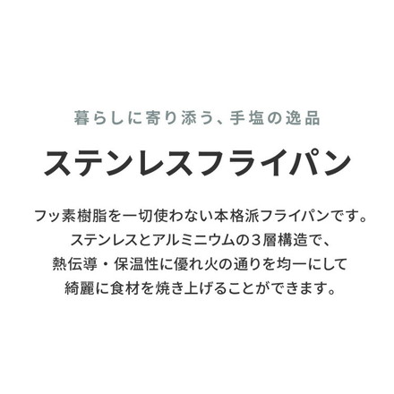 【選べる4サイズ】 tesione テシオン ステンレス フライパン 22cm 24cm 26cm 24cm深型 フッ素不使用 3層構造 ステンレスフライパン 深型 フライパン IH対応 ガス火OK TS-010 22cm
