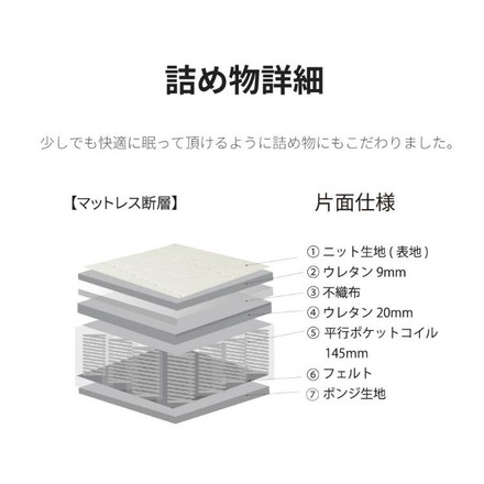 マットレス ダブル 国産ポケットコイルマットレス 夜香スタンダード3 敷布団 敷き布団 マット 寝具 インテリア 家具