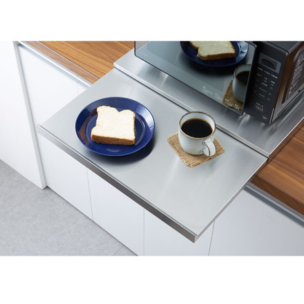 日本製 燕三条 家電下スライドテーブル 幅55×奥行50 置くだけ簡単 スライドトレー ステンレス製 作業スペース レンジ下 トレー 作業台