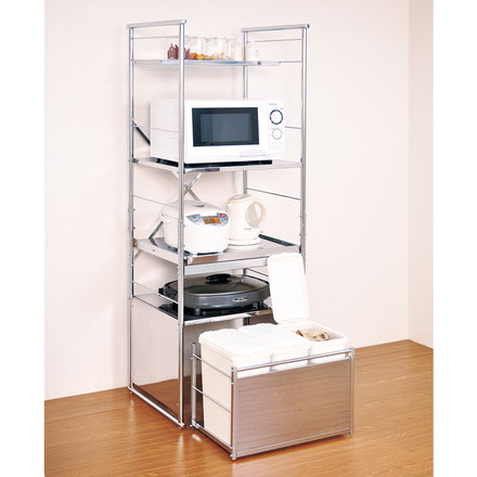 【日本製】 1585 ステンレス大型レンジラック-ハイ 3分別ペール キッチン収納 ラック レンジラック