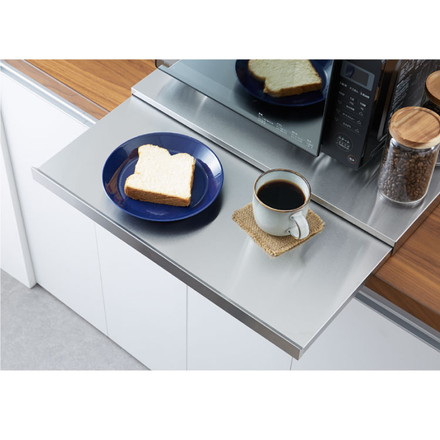 日本製 燕三条 家電下スライドテーブル 幅60×奥行45 置くだけ簡単 スライドトレー ステンレス製 作業スペース レンジ下 トレー 作業台