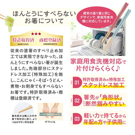 ほんとうにすべらないお箸 23cm 21cm ブラウン ネイビー レッド グリーン 日本製 食洗機対応 特許取得 木製 箸 はし カトラリー 滑らない お箸 藤栄 FUJIEI テラゾー オクタゴン 六角形 PREMIUM/テラゾーBR