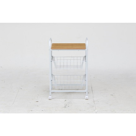 キッチンワゴン ホワイト×ナチュラル 幅45×奥行35.5×高さ69.5cm 合成樹脂化粧パーティクルボード