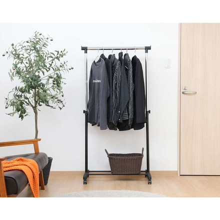 パイプシングルハンガー 3644-A0-BK 14199 ハンガーラック キャスター付き サイドフック 大容量 コンパクト コートハンガー オープンラック 衣類収納