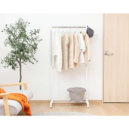 パイプシングルハンガー 3644-A0-WH 14201 ハンガーラック キャスター付き サイドフック 大容量 コンパクト コートハンガー オープンラック 衣類収納