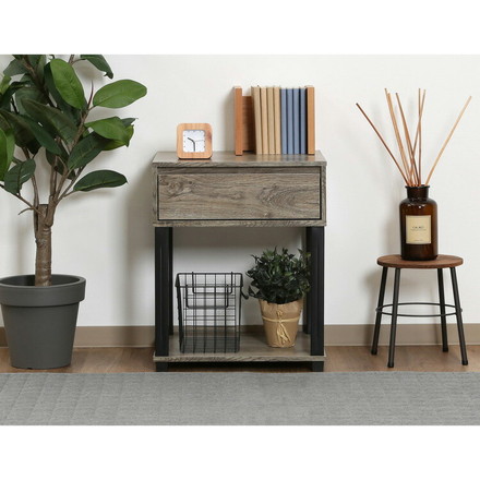 サイドテーブル 幅45cm 木目調 引き出し コンパクト 北欧 オープン収納 カフェテーブル アンティーク調