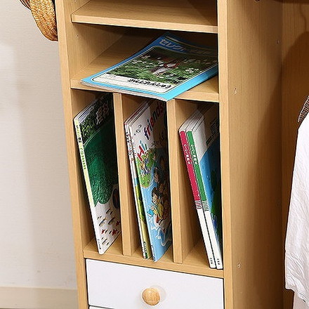 ストレージラック(ハンガー付) ホワイト×ナチュラル W580×D340×H920mm