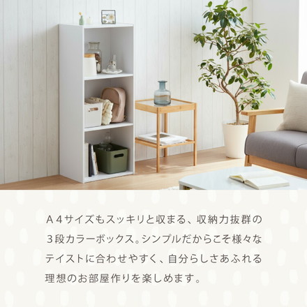 カラーボックス A4サイズ 3段 幅42 奥行29 高さ102 木製 本棚 収納ボックス 収納 三段 書棚 テレビ台 アッシュグレー