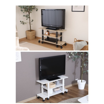 工具不要 テレビ台 キャスター付き 幅80cm オープンラック 木目調 収納家具 テレビボード オークホワイト