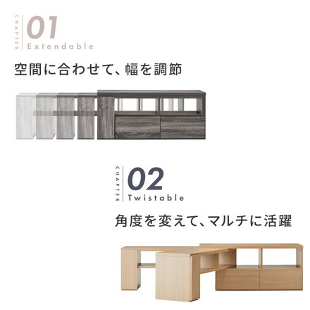 伸縮テレビボード ローボード 伸縮テレビ台 コーナー 引き出し付き 開き戸収納 コード穴付き Loniel オーク
