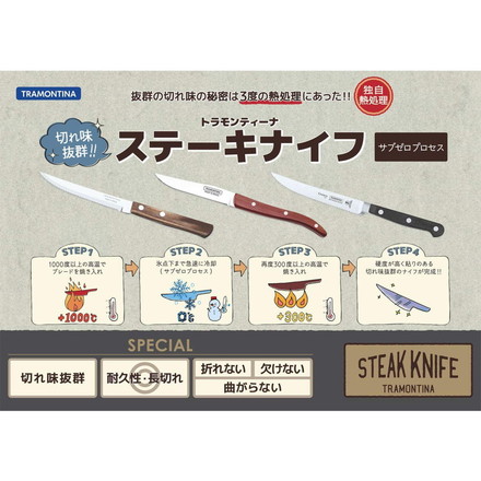 トラモンティーナ ポリウッド 食洗機対応 木柄 ステーキナイフ&フォーク 4点セット ダーク 29899/492 TRAMONTINA ステーキ ナイフ アウトドア バーベキュー