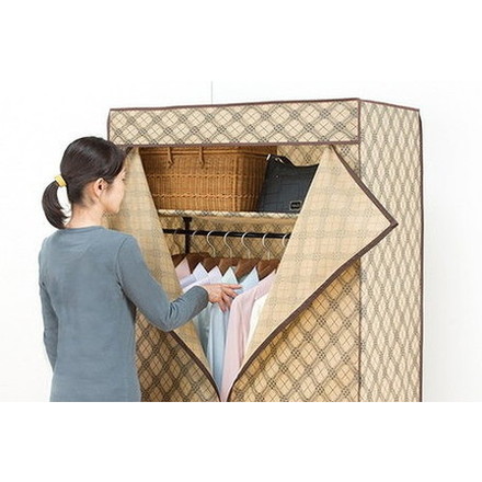 ハンガーラック カバー付きクローゼットハンガー クロス柄 幅90cm ラック カバー付き 衣類収納 ラック
