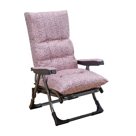 リクライニングチェア フットレスト収納式 サイドテーブル付き 座面高42cm 厚手クッション リクライニング式