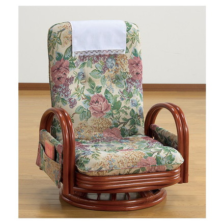 天然籐リクライニングハイバック回転座椅子 ロータイプ 座椅子 回転 肘掛け付き