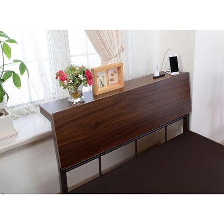 パイプベッド ベッドフレーム コンセント付 コンセント 木目調 スマホ充電 2口 2段階調節 高さ調節 宮付き 頑丈