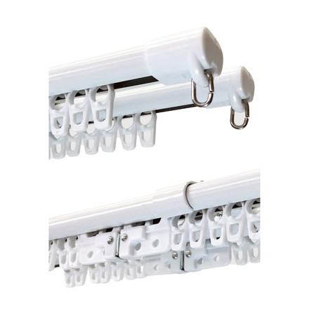 C型伸縮カーテンレール 1.1~2m ダブル カーテンレール 幅2m 伸縮 スチール製 天井付け 正面付け 取付簡単 ホワイト[I5014]