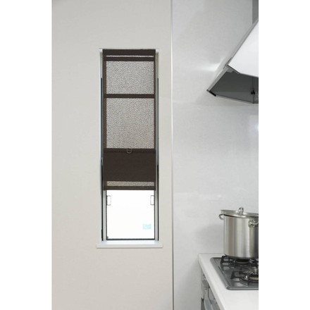 コードレスローマンシェード 遮光 W60×H120cm カフェカーテン スタイルカーテン 小窓 遮光ブラウン（L6173）