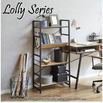 シェルフ 4段 幅60cm 収納ラック ブラックアイアン 古木風 本棚 書棚 収納棚 書斎 リビング